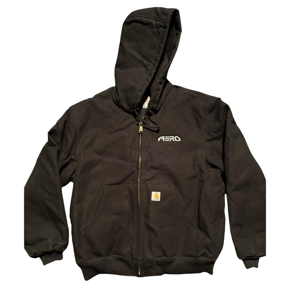 Carhartt 103940 Duck Active Jacket Black Quilted Flannel Lined Mens Large Aero